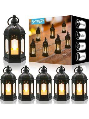 Mini Lantern with Flickering LED Candles,Vintage Black Decorative